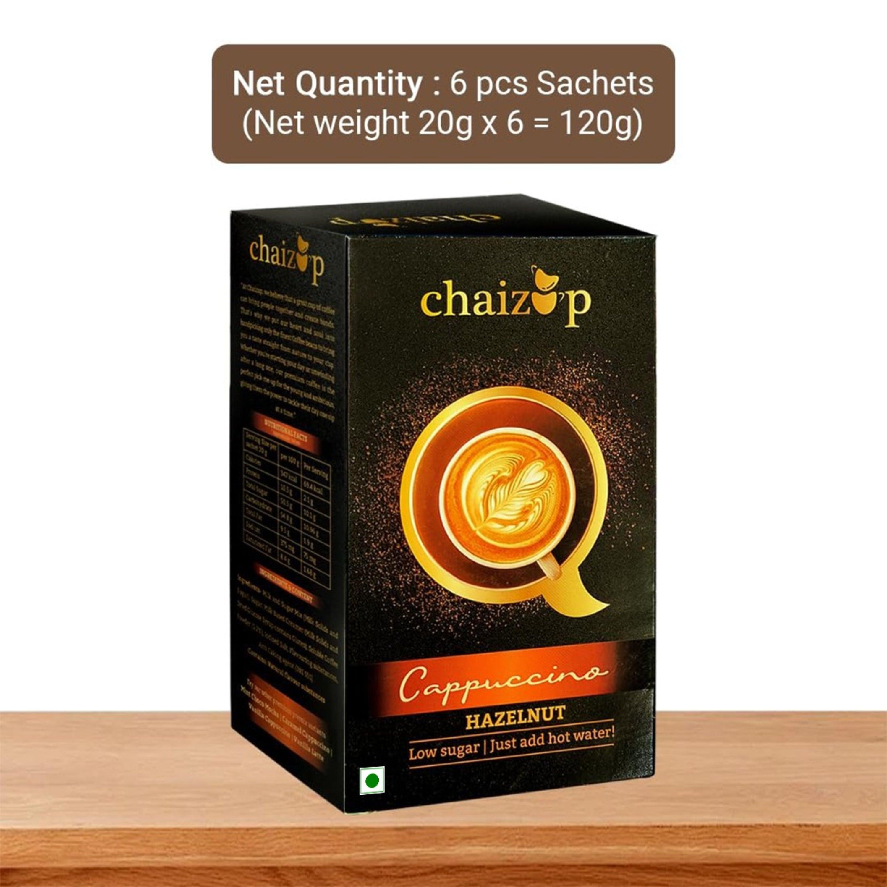 Chaizup Instant Premix Premium Cappuccino + Caramel + Hazelnut Coffee Packs | Assorted Combo Pack Of 3 Flavours | 20gm x 18 Sachets | 360 GM | Instant Premix Coffee | Premix Coffee Powder